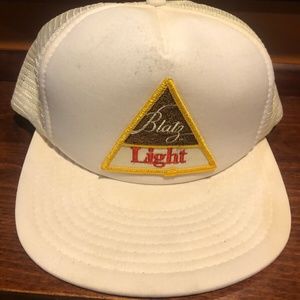 Vintage Blatz Light Beer Snapback Trucker Cap Hat White